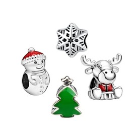 LaBenie Set of 4 Christmas/Winter Themed #2 Snowman/Snowflake/Reindeer/Tree Charm Beads