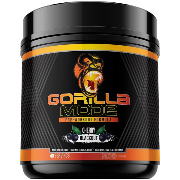 Gorilla Mode Pre Workout - Massive Pumps · Laser Focus · Energy · Power - L-Citrulline, Creatine, GlycerPump™, L-Tyrosine, Agmatine, Kanna, N-Phenethyl Dimethylamine Citrate - 604 Grams (Cherry)