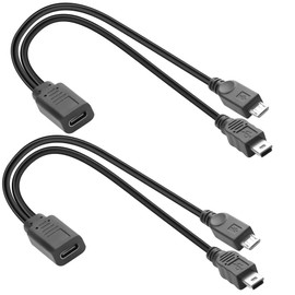 QIANRENON USB C to Micro & Mini USB Splitter Charging Short Cable 1 in 2 USB Type C Female to Micro USB Male+Mini USB Male Y Connector Extension Cable 5V3A, No Data Transfer, 30cm/11.8in, 2Pcs