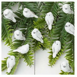 White Artificial Miniature Mushroom Peace Doves Set of 24 - Faux Birds for Christmas Decor, Everyday Home and Floral Accents (1-1/4 Inches Long)