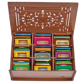Twinings Tea Bag Sampler Variety with Brown Wooden Organizer (60 Tea Bags) 40 Different Flavors, Gift for Tea Lovers: Women, Men, Mom, Dad, Family, Friends, Couples