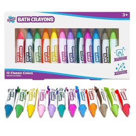 Tub Works 12-Pack Bath Crayons - Non-Toxic, Washable, Vivid Colors for Kids - Safe & Easy Grip for Wet & Dry Surfaces - Art Supplies for Kids 3+ - Colorful Marker Set:_12 Pack