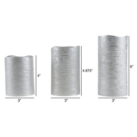 Lavish Home 80-FC1003 Flameless LED Powered Pillar Candles with Remote (Set of 3), Silver Metallic