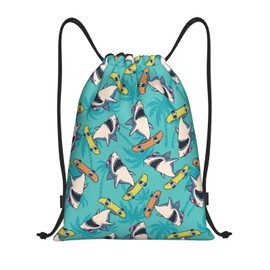 Gianlaima Surf Whale Shark Ocean Nautical Skateboard Palm Drawstring Bags Backpack Bag Sport Gym Sack String Bag Yoga Dance Travel Bag For Men Women