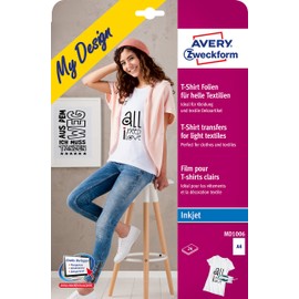 AVERY Zweckform MD1006 24 Textilfolien, T-Shirt selbst gestalten, T-Shirt bedrucken (Bügelfolie, helle Textilien, DIN A4, bedruckbare T-Shirt Folie zum Aufbügeln, Transferfolie für Inkjet-Drucker)