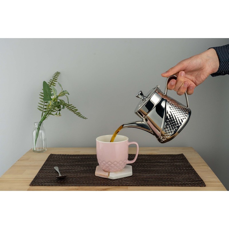 Cafe Olé AHT-048 Tea Pot, Stainless Steel, Silver
