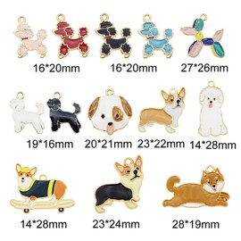 JJGQAZ 13Pair Enamel Pet Corgi Dog Charms Poodle Puppy Pendant for Necklace Bracelet Earring Jewelry DIY Making Findings