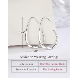 Silver Teardrop Hoop Earrings For Women,Lightweight Hypoallergenic Oval Hoop Mobius Earrings