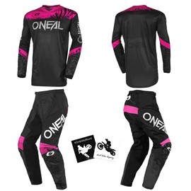 MX Outfit O'Neal Element Shocker Black Pink Women (5-6/Small) Protective Pants Jersey dirt bike bundle motocross off-road combo set