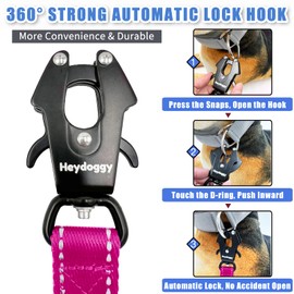 Strong Heavy Duty Dog Leash - 4ft Reflective Nylon Training Leash with Soft Padded Double Handle & Auto Lock Frog Clip - Safety Traffic Control for Large Medium Small Dogs No Pull Walk Hot Pink,4ft