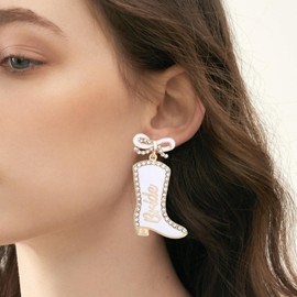 Bride Earrings for Women Cowgirl Earrings Cowboy Boot Earrings Country Earrings Western Earrings Rhinestone Bow Boot Dangle Earrings Jewelry Gift for Girls