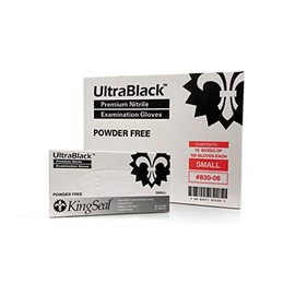 KingSeal SMALL UltraBlack Nitrile Exam Gloves, Medical Grade, Powder Free, 4 MIL, Textured Fingertips - 1 Box of 100 Gloves By Weight