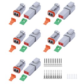 46 PCS Deutsch DT Grey 2 Pin Connectors 5 Set, Waterproof Electrical Wire Connector with Stamped Contacts and Seal Plug for Truck, Off-Road Vehicles, Construction, Agriculture, Motorcycle Wiring