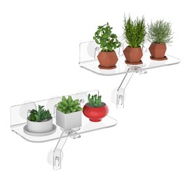 Hexsonhoma Clear Acrylic Window Shelf for Plants, Windowsill Plant Shelf with Strong Cup Suction, 30 cm Hanging Window Plant Shelves for Plants, Camera, Picture Frame (1 Pack)