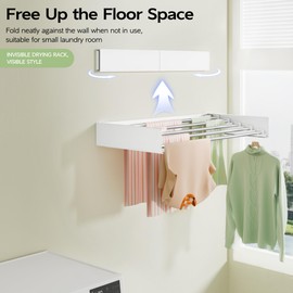 Vikaqi Wall Mounted Clothes Drying Rack 32", Foldable Wall Mount Laundry Rack Folding Indoor, Drying Rack Clothing Collapsible, Hidden Space Saver with Wall Template, 5 Rods, White