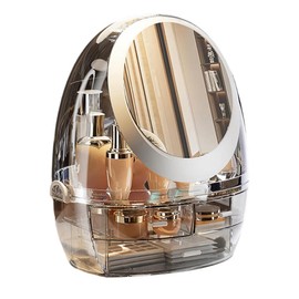 Organizador de Maquillaje con Espejo Giratorio y Cajones - Organizador de Cosméticos Grande para Tocador, Ideal para Guardar Maquillaje, Brochas y... 