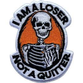 LEMILLE I'm A Loser Not A Quitter, parches para coser de 3 pulgadas, divertidos parches de tela de bordado de memes para ropa, mochila de vaquero, parches para planchar para ropa, parche de esqueleto