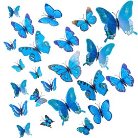 Pack of 24 3D Butterflies Decorative Butterfly Wall Decoration 3D Butterfly Stickers Decorations (Blue)