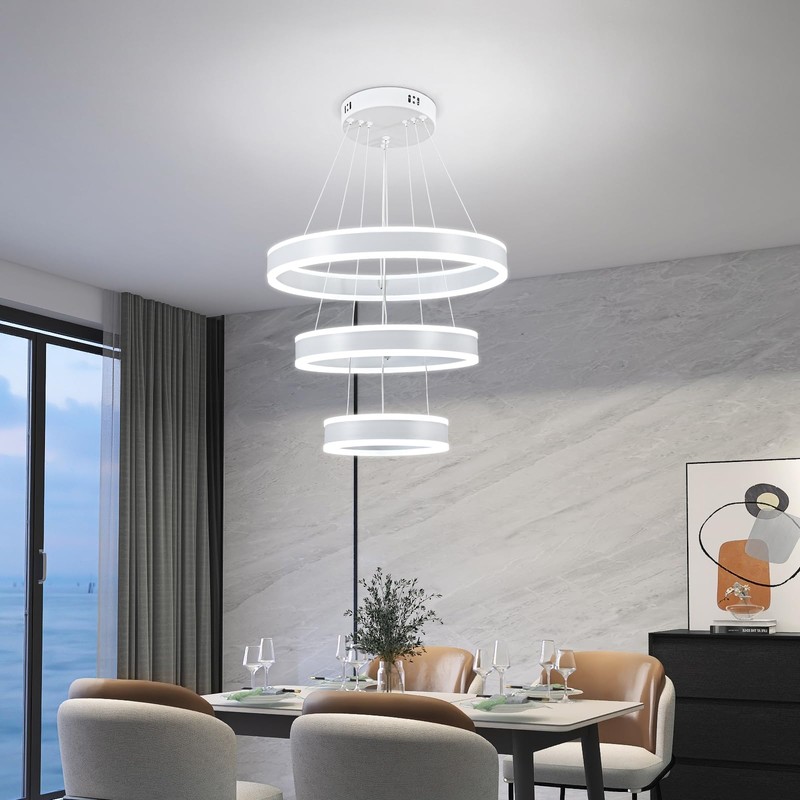 O'NEELDY Modern LED Chandeliers Adjustable Hanging White Pendant Light Fixture
