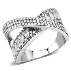 YourJewellerybox Ladies crossover ring marquise band studded cz stainless steel silver new 361 (j)