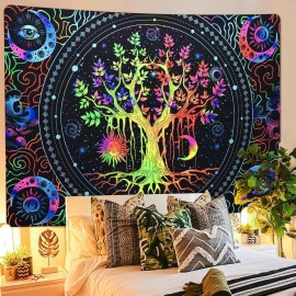 Krelymics Blacklight UV Reactive Tapestry Trippy Neon Wall Hanging Glow in Dark Art Decor