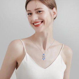 Tiehuoxia Cat Necklace Sterling Silver Blue Animal Teardrop Stone Pendant Jewelry Birthday Gifts for Women Friends Daughter Granddaughter (Cat necklace-blue stone)