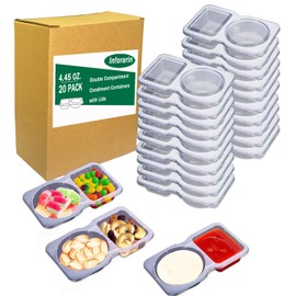20 Sets Disposable Condiment Container with Lid, Double Compartment Plastic Container for Used for Travel Size Condiments, Snack, Dipping Sauce