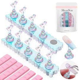 MelodySusie Nail Stand for Press Ons, 2 Sets Blue Acrylic Magnetic Nail Base for Painting Nails Display Fake Nail Tip Reusable Adhesive Putty for Home DIY Salon Supplies
