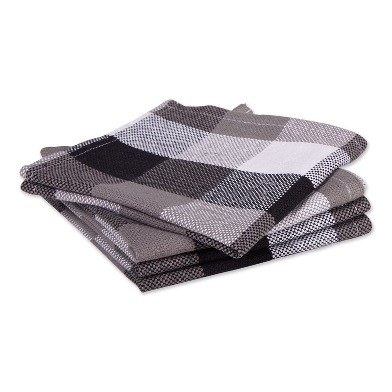 DII Tri-Color Check Collection Kitchen, Dishcloth Set, Black, 4 Piece