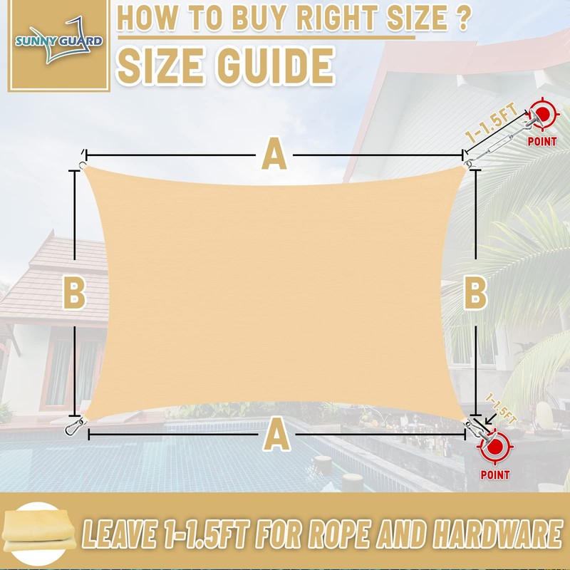 SUNNY GUARD Sun Shade Sail 12'x16' Rectangle Sand UV Block
