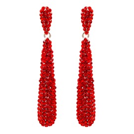 Iris Island Women Bar Style Sparkle Red Crystal Rhinestone Drop Dangle Earrings for wedding prom (Red)