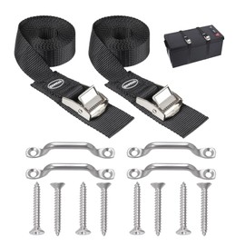 EXVITAL Battery Tie Down Strap Hold Down Kit, 1" x 78" Cooler Tie Down Kit with Non-Rusting Cam Buckle, Stainless Steel Bracket & SS Screws for RV Battery,Luggage Belt (2 Pack)…