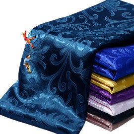 Manyshofu Jacquard Satin Fabric by The Yard - 60 Inch Wide, Shiny Brocade Navy Blue Fabric Smooth & Floral Damask Fabric for DIY Decorations, Craft, Wedding Dress, Costumes, Fashion, Sewing(1 Yard)
