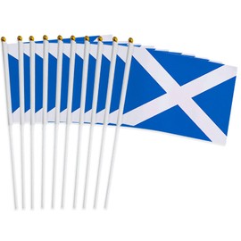 Scotland Flag Small, Scottish Flag HandHeld Mini Flag with Plastic Pole and Spear Top, Vivid Color Waving Flags for Indoor Outdoor Decoration (10Pcs)