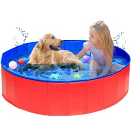 ITidyHome Foldable Pet Dog Kids Swimming Pool,Plastic Anti-Slip PVC Bathing Tub Swimming Pool Durable Fiberboard Kiddie Pool