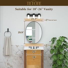 TETOTE Black Oval Mirror for Bathroom, 22 x 30 Matte Black Framed Oval Wall Mirror for Vanity, Modern Decorative Shatterproof Mirrors for Entryway, Living Room, Bedroom