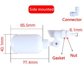 2 x Aquarium Float Valve, Float Valve, Small Float Ball Valve, Side and Top Mounted Float Valve with Adjustable Arm for Ponds, Livestock Drinkers, Humidifiers, Water Buckets