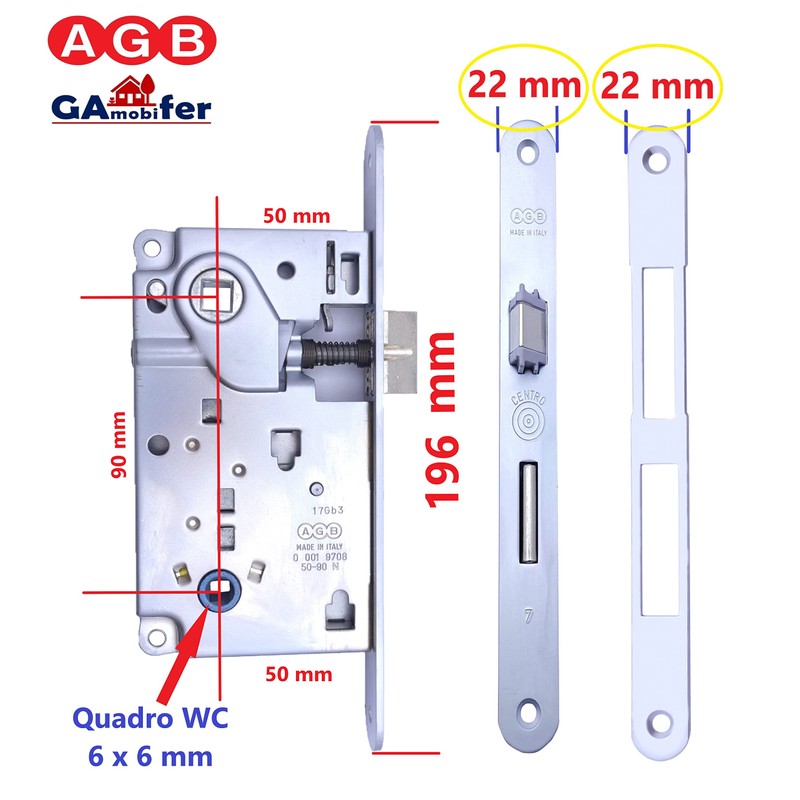 AGB Internal Door Latch Lock Recessed for Bathroom WC series