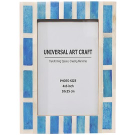 UNIVERSAL ART CRAFT Handmade Bone Photo Frame – 4x6 Inch | White & Turquoise Inlay | Elegant Decorative Frame for Home & Office Décor