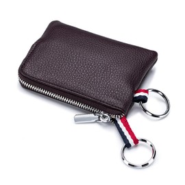 Coin Case, Key Case, Coin Purse, Mini Wallet, Card Holder, Men's, Women's, Genuine Leather, Carabiner Included, Keyring, Flirty, Easy to Carry, Prevents Skimming, coffee