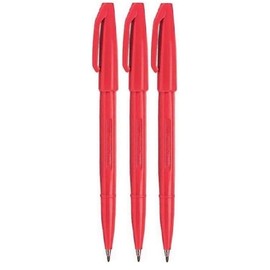 Pentel Red Original Sign Pen S520 Fibre Tip Marker Pens Colour Fineliner 2mm Nib 1mm Line Width (Pack of 3)