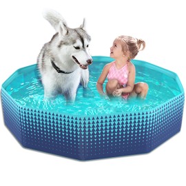 Jasonwell Jasonwell Foldable Dog Kiddie Pool - Hard Plastic Kids Paddling Pool Toddler Baby Swimming Pool for Backyard Collapsible Whelping Box Pet Doggie Cats Wading Pool Bathtub for Puppy Large Dogs 48In