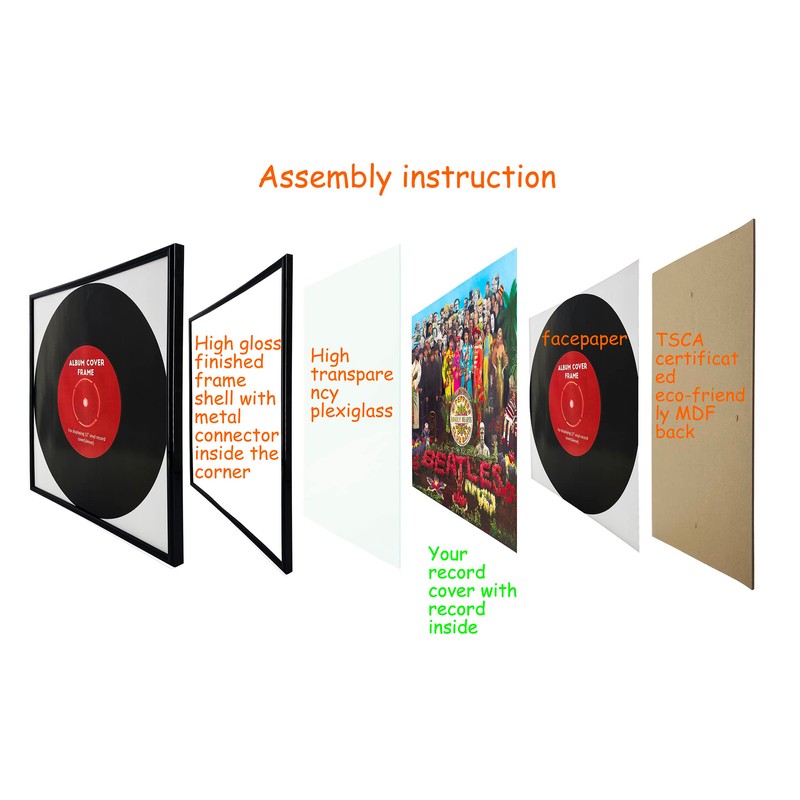 ReqiHome 4 Pack, Black Music Record Album Frame, Display 12.5"x12.5"
