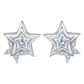 Arrebol Women's 925 Sterling Silver Stud Earrings with 3A Cubic Zirconia Earrings for Women Gift, Sterling Silver, Cubic Zirconia