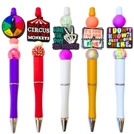 5PC Funny Bead Ink Ball Point Pens with Sayings for Adults Fun Sarcastic Sarcasm Humorous Hilarious Snarky Sassy Rude Sass Cool I Just Work Here It’s Fine Office Coworkers Stationary Gift for Women