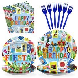 96Pcs Mexican Party Decorations Mexican Card Party Plates Disposable 350GSM Mexican Fiesta Party Tableware Set for Fiesta Birthday Party Carnival Cinco De Mayo Taco Party Decorations, Serves 24