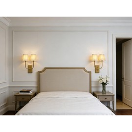 JIMUBEAM Vintage Brass 2-Lights Wall Sconce Lighting with Fabric Shades