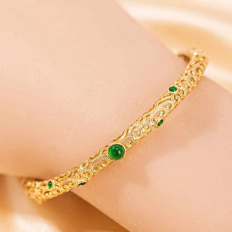 Luxury Court Filigree Electroplated Copper Alloy Gold Bracelet All-Match BangleColor: