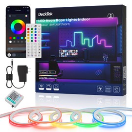 DeckTok Led Neon Rope Lights - Flexible Led Control with App/Remote Rope Lights 16.4FT Multiple Modes RGB IP65 Waterproof Outdoor Neon Music Sync Gaming Strip for Bedroom Indoor