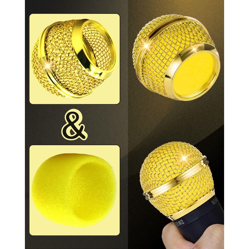 RhymKawa Bling Gold Microphone Cover Compatible with Shuer SM58, SM48